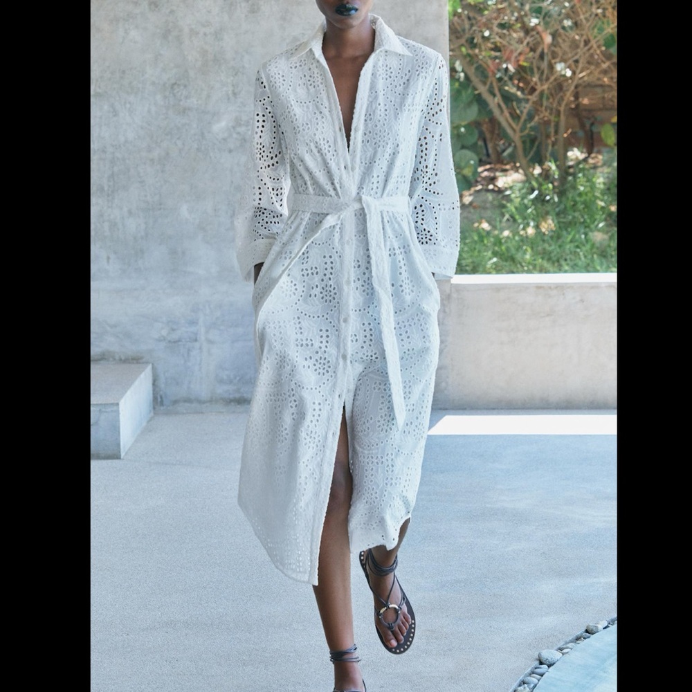 Zara White Eyelet Midi Dress